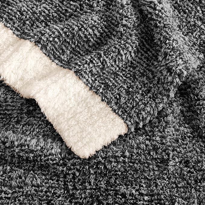 Soft Twin Blanket for Bed-Cozy Warm Reversible Knitted Blankets | Lightweight Fluffy Decor for Women, Mom, Her & Girls, Sofa, Chair, Couch, 60x80in,Cationic Dyeing Black
