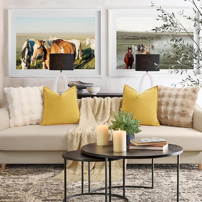Yellow Pillow Covers 16x16 Set of 2 Chenille Throw Pillow Covers with Elegant Design Soft and Luxurious Decorative Throw Pillows for Couch, Bed, and Home Decor