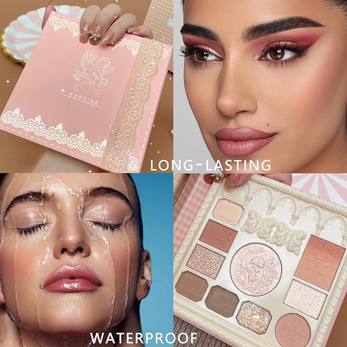 K'APEINE 10Colors Eyeshadow Palette, Matte&Glitter Eyeshadow Blush Highlighter All In One Makeup Palette High Pigmented Eyeshadow Naturing-Looking Multifunctional Eye Shadow Kit Long-Lasting for Women