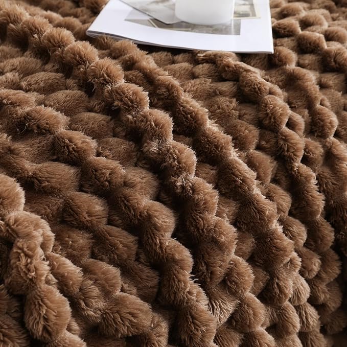 Brown Fleece Throw Blanket 60”×80” for Couch Sofa Bed Super Soft Cozy Plush Microfiber Flannel Blanket with 3D Jacquard Decorative Lightweight for Mom Woman