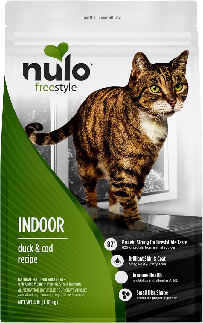 Nulo FreeStyle Dry Cat Food Indoor - Duck & Cod, High Protein Grain-Free Dry Cat Food, Natural Kibble with Probiotics and Omegas Fatty Acids, 4lb Bag
