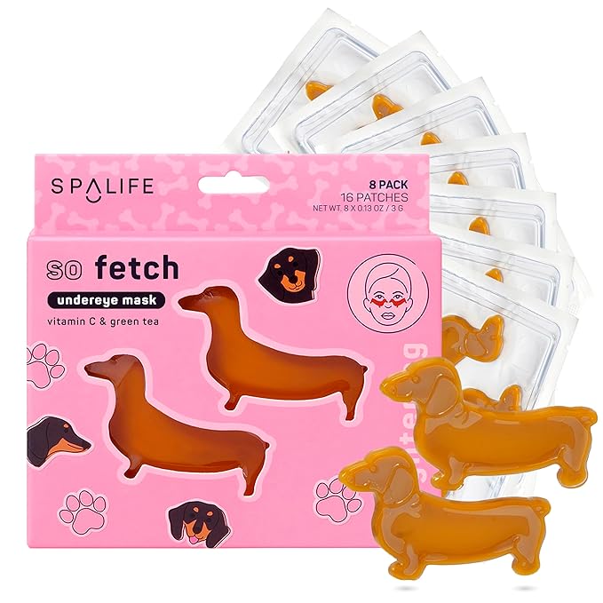 SpaLife So Fetch Hydrogel Under Eye Patches for Dark Circles | Dachshund Under Eye Patches for Puffy Eyes | Weiner Dog Undereye Bags and Puffiness Removal | Pack of 8 Pairs (8 Undereye Treatments)