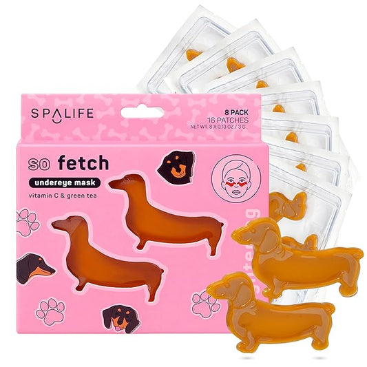 SpaLife So Fetch Hydrogel Under Eye Patches for Dark Circles | Dachshund Under Eye Patches for Puffy Eyes | Weiner Dog Undereye Bags and Puffiness Removal | Pack of 8 Pairs (8 Undereye Treatments)