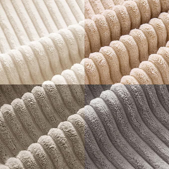 MIULEE Soft Corduroy Decorative Throw Pillow Covers Neutral Cream 18x18 | Set of 4, Mordern Nordic Home Decor, Cozy Cream Collection, Boho Farmhouse Cushion Covers for Couch Bed Sofa Living Room