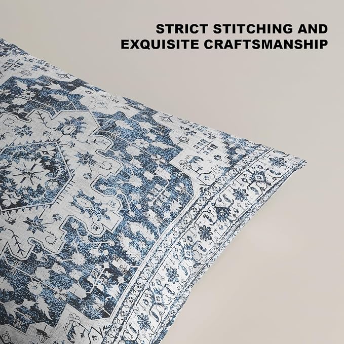 Boho Throw Pillow Covers 22x22 inch Set of 2,Soft Pillowcases Bohemia Carpet Printing Pattern Decorative Sofa Living Room Bed Square Pillow Case Cushion Cover-Blue White