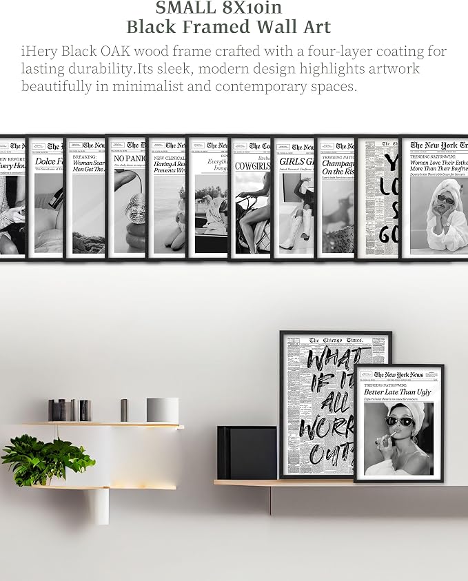 iHery 8x10in Everything You Can Imagine Is Real Framed Newspaper Art | Premium Black Natural OAK Wood Frame with Canvas Print, Vintage Girls Decor for Bedroom, Living Room, Dorm 1Pack