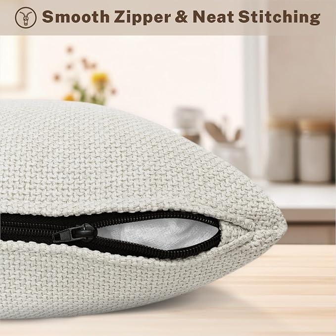 Grzyhem 2 Pack Throw Pillows with Inserts Included 18×18 Linen Decorative Pillow Covers with Inserts for Sofa Living Room Home Office Car Home Decor (Beige)