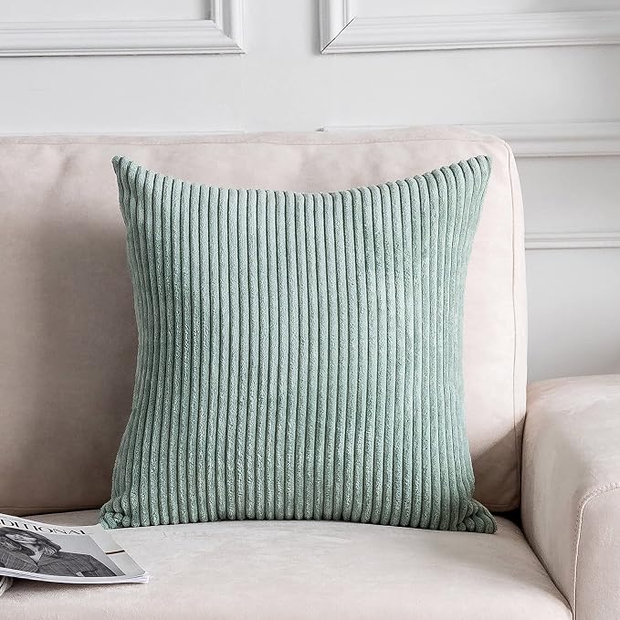 Home Brilliant Green Summer Pillow Covers 18x18 Corduroy Square Pillow Cases for Couch Green Decor Sage Throw Pillows for Sofa Bed Living Room Decor, 18 x 18 Inch, Iceberg Green