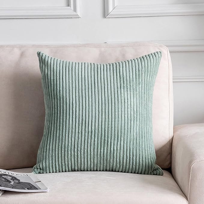 Home Brilliant Sage Green Summer Pillow Cover 26 x 26 Soft Striped Corduroy Decorative Euro Throw Pillow Sham for Couch Sofa Bench Decor, 26x26 Iceberg Green