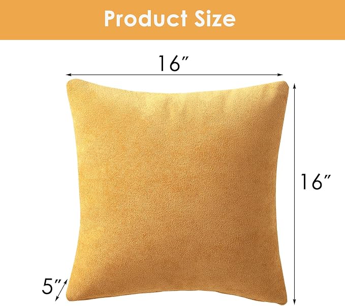 BEEY Throw Pillows with Inserts Included, 16x16 Inches Sofa Square Throw Pillows for Sofa Couch, A Pack of 2 Polyester Decorative Pillow Covers with Inserts for Living Room, Bedroom, Office (Yellow)