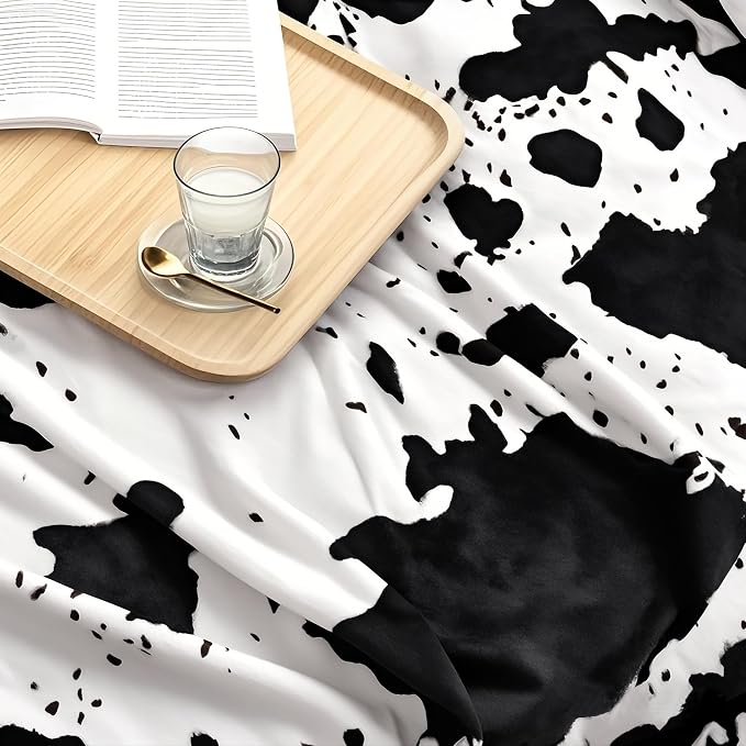 Edenleaf Cow Print Blanket, Ultra Soft Cozy Throw for Couch Bed and Travel, Cow Decor Throw Blankets for All Seasons 50"x60" (Black)