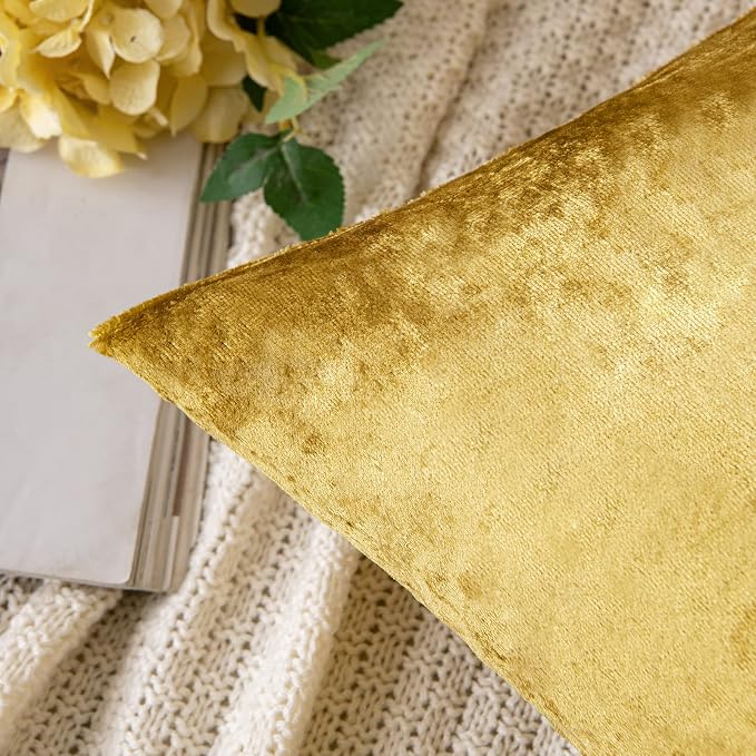 MIULEE 12x20 Inch Lumbar Velvet Throw Pillow Cover Set of 1 Golden | Soft Luxury Decorative Throw Pillow Cover, Single Rectangle Cushion Case, Home Decor for Chair Couch Sofa Bedroom Car Bed
