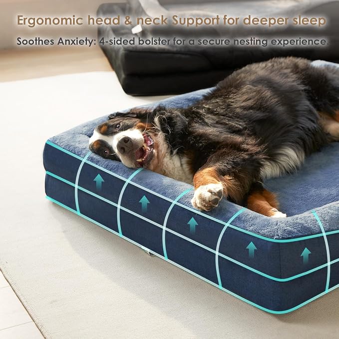 EHEYCIGA Orthopedic XL Dog Bed for Large Dog, Memory Foam Dog Couch, Navy | 48x35 Inch Extra Large Sized Dog Sofa with Sides, Waterproof Liner & Washable Removable Cover, Bolster Pet Couch