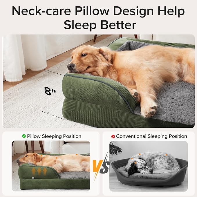 XXL Plus Orthopedic Dog Beds Large Sized, XL Washable Dog Sofa with Egg-Crate Foam, Waterproof Lining and Non-Skid Bottom