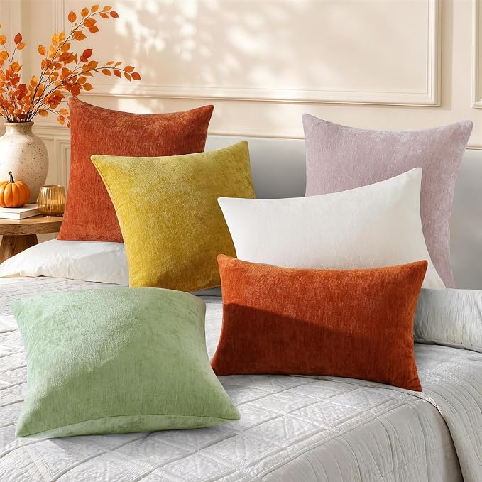 decorUhome Soft Chenille Rust Throw Pillow Covers 12X20 Set of 2 | Decorative Fall Couch Pillow Covers Solid Dyed Accent Modern Farmhouse Neutral Rectangle Pillow Cases for Sofa