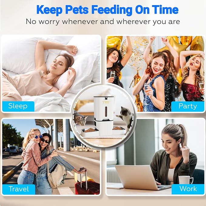Dual Automatic Cat Feeder 7L WiFi Dry Food Dispenser for 2 Cats Muti Pets | Anti Food Stealing | Multi-pet Household | Large Capacity | Stainless Steel Bowl | Programmable | Dual Power Supply