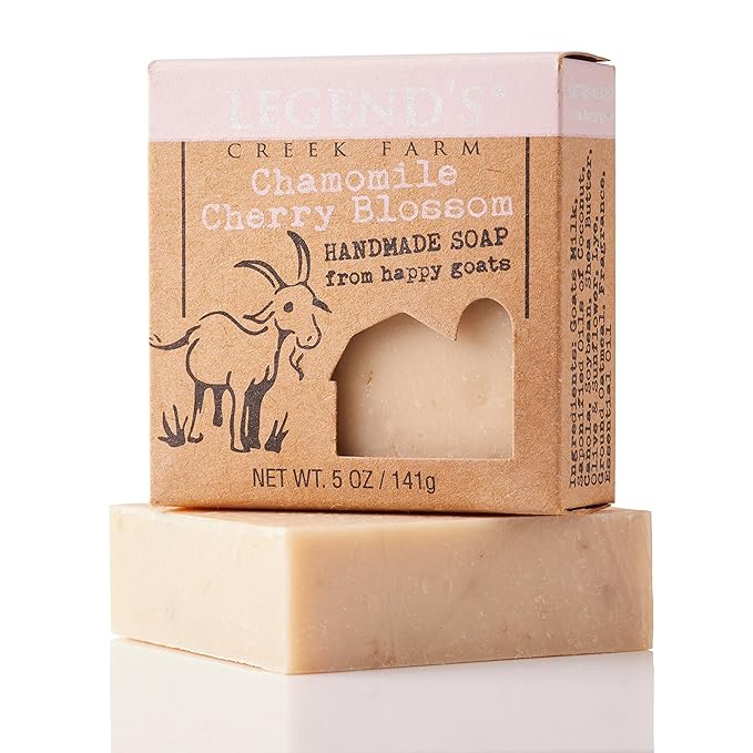 Legend's Creek Farm Goat Milk Soap - Cleansing Moisturizing Bar for Hands and Body - 5 Oz Creamy Lather, Nourishing, Gentle Natural Soap for Sensitive Skin (Chamomile Cherry Blossom, Pack of 2)
