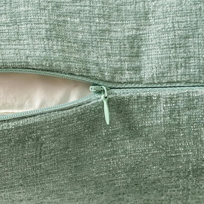 MIULEE Chenille Lumbar Throw Pillow Covers Greyish Green 12x20 Pack of 2 | Soft Modern Home Decor, Classic Decorative Pillows, Solid Dyed Cases, Boho Couch Cushion Covers for Sofa Bed Living Room