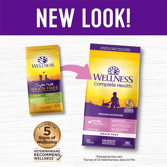 Wellness Complete Health Kitten Dry Cat Food, Natural, Grain Free Kibble, Chicken Recipe, 5.5 lb Bag