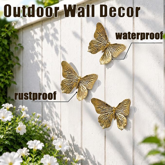 GUSFREUD 3D Butterfly Wall Decor Set – Resin Wall Decor for Living Room, Bedroom, Bathroom, Dining Room, Outdoor and Gallery Walls - Antique Copper - Set of 6