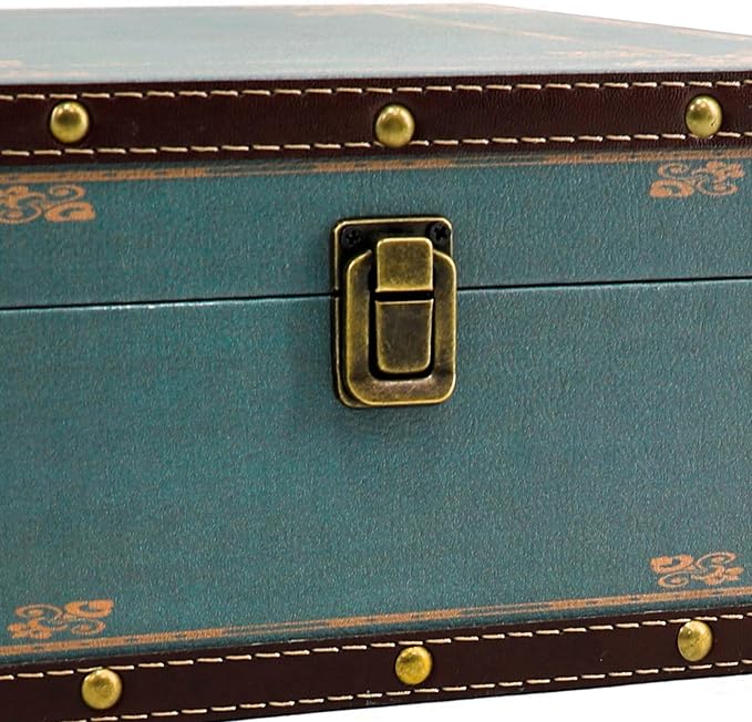 Jolitac Wooden Storage Box Set of 3, Antique-Looking Storage Containers with Secret Compartments Vintage Nesting Keepsake Chests for Jewelry, Cash, Photos Travel-Friendly & Stackable (Green)