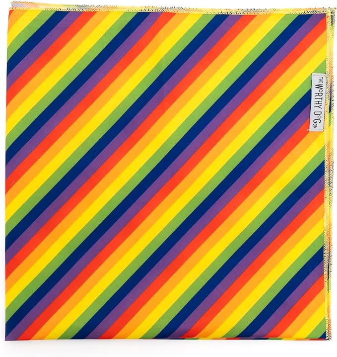 THE WORTHY DOG Icons Classic Tie-On Bandana for Dogs & Cats, Rainbow