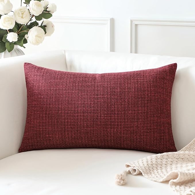 OTOSTAR Linen Throw Pillow Cover Set of 1 Decorative Lumbar Pillowcases Cushion Covers 12x20 Inch for Home Decor Sofa Bedroom Car 30 x 50CM Burgundy