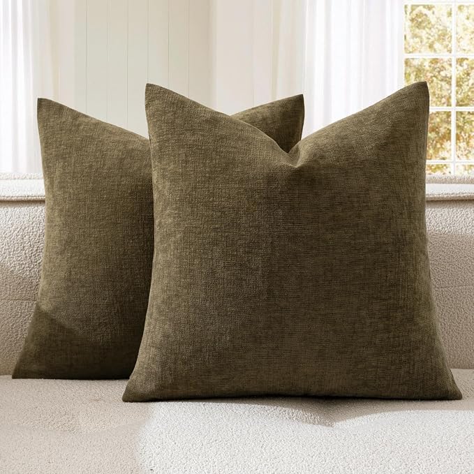 MIULEE Coffee Chenille Couch Throw Pillow Covers, 20x20 | Set of 2, Soft Farmhouse Modern Home Decor, Decorative Pillowcases for Sofa Living Room Bed