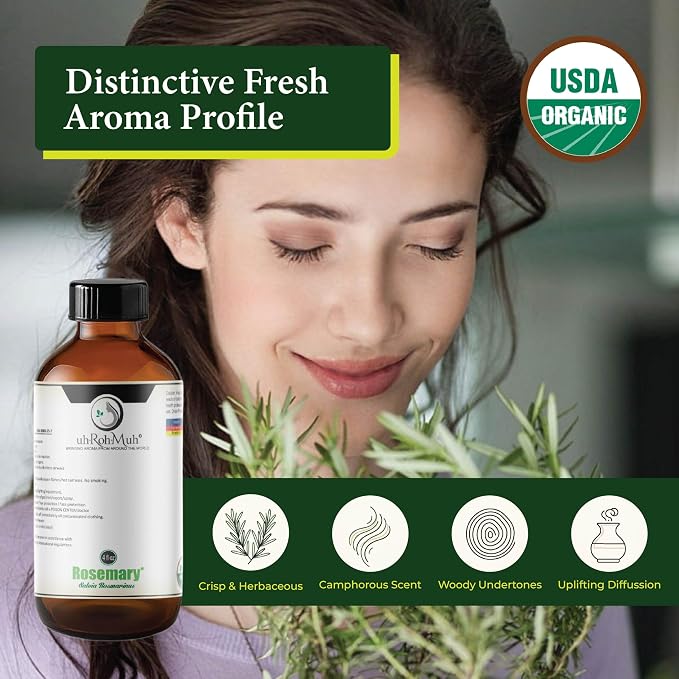 Organic Rosemary Essential Oil Chemotype Cineole | 100% Pure Steam Distilled Rosemary Oil | Fresh Herbaceous Aroma for Diffuser Aromatherapy, Massage Blends & DIY Recipes | Spain - 4 Fl Oz