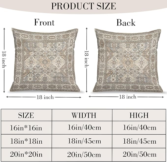 Boho Floral Throw Pillow Covers 18x18 inch Set of 2,Grey Boho Rug Geometric Floral Pattern Decor Double Sided Pattern Cushion Cover Soft Pillow Case Living Sofa Room Bed Square Pillow Cover