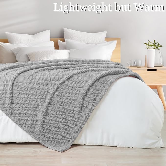 Whale Flotilla Soft Fleece Throw Blanket for Couch, Light Grey | Jacquard Waffle Blankets for Home Decor, Lightweight and Cozy, All Season Suitable, 50x60 Inch