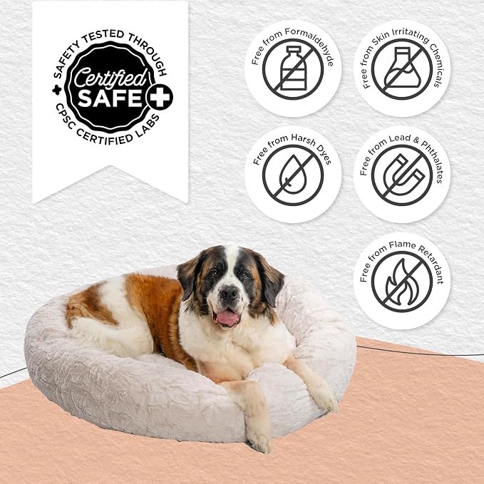 Best Friends by Sheri Original Calming Donut Dog Bed, Oyster, XL, 45" | Machine-Washable Cover, Lux Faux Fur, Orthopedic Support, Sense of Security, Water-Resistant Base, XL Dogs Up to 150 lbs