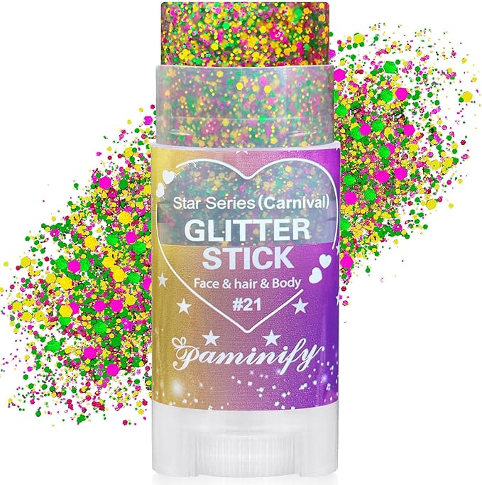 Mardi Gras Gold Hair Glitter Stick,Purple Green Face Body Glitter Makeup,Waterproof Carnival Costume Outfits for Women & Kids,Mardi Gras Accessories Singer Concerts Chunky Glitter