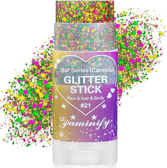 Mardi Gras Gold Hair Glitter Stick,Purple Green Face Body Glitter Makeup,Waterproof Carnival Costume Outfits for Women & Kids,Mardi Gras Accessories Singer Concerts Chunky Glitter