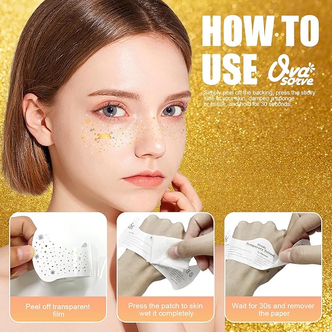 2026 New Year Freckles Face Tattoo - Glittering 2026 Stars in Gold & Silver | Waterproof Face Gems for Women NYE Makeup, New Years Eve Party Supplies 2026 & Festival Celebration