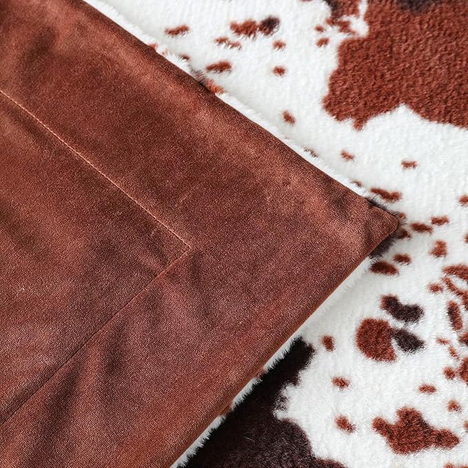 Brown Cow Faux Fur Throw Blanket 50''x60'', 480 GSM Double Sided Outdoor Lap Throw, Soft Cozy Warm Blanket for Bed Couch Sofa Office, Camping Shaggy Plush Furry Travel Blankets for Women, Men