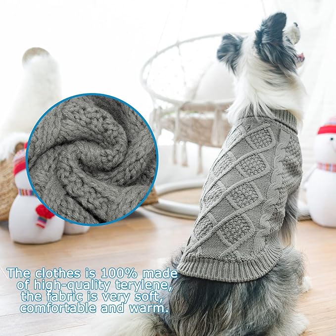 Mihachi Turtleneck Dog Sweater - Winter Coat Apparel Classic Cable Knit Clothes with Leash Hole for Cold Weather, Ideal Gift for Pet in New Year