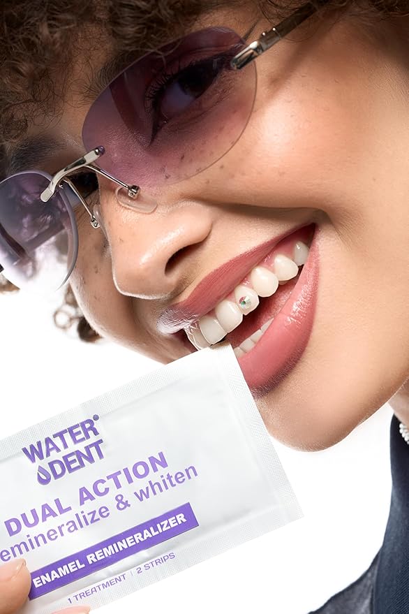 Whitening & Remineralization Teeth Strips | 14-Treatment Kit for Sensitive Teeth | Peroxide-Free Formula with Hydroxyapatite, Bischofite, Papain, Bromelain & Coconut Oil (28 Strips) Water Dent