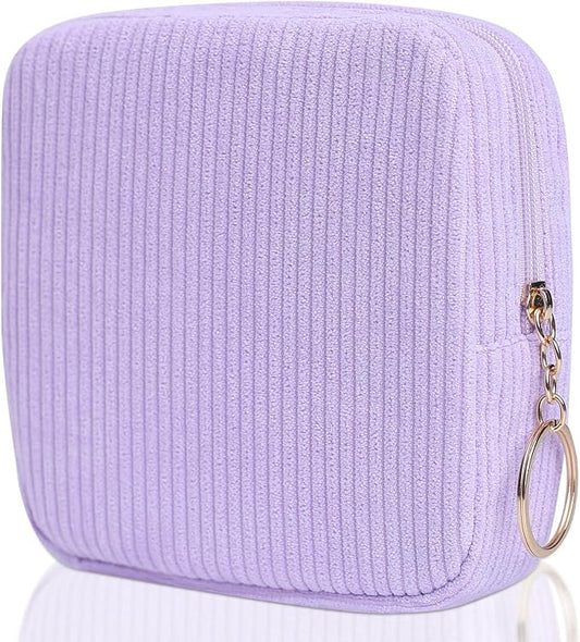 Sanitary Napkin Storage Bag, Preppy Corduroy Period Bag for Women, Cute Portable Period Pouch with Zipper, Sanitary Pads Bag Tampons Holder for Purse, First Period for Women Ladies