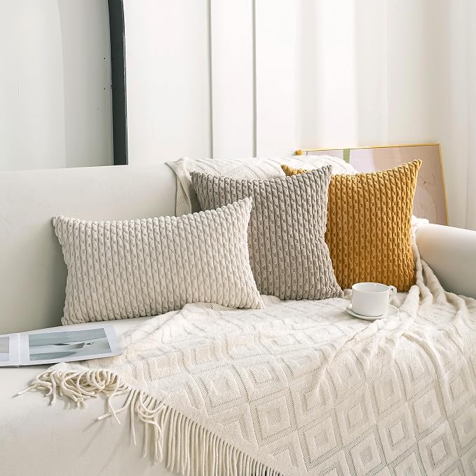 Set of 4 Taupe Decorative Throw Pillow Covers 20x20 Inch Corduroy Pillow Covers for Bed Couch Sofa Living Room Soft Square Cushion Cases