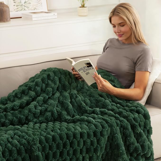 Whale Flotilla Soft Fleece Twin Size Bed Blanket 3D Jacquard, Emerald Green | Lightweight Coverlet Bedspread, Super Cozy Plush Fluffy Fuzzy All‑Season Decorative Blanket for Bed, Dorm Essentials, 60"x80"
