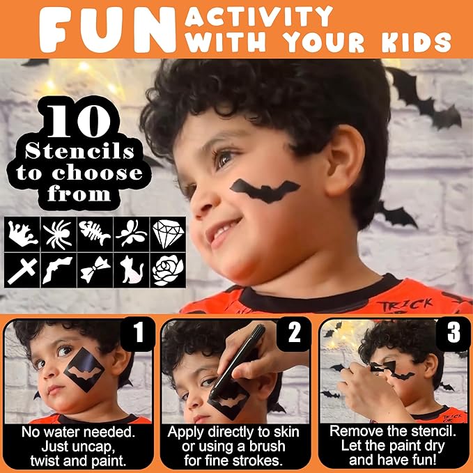 Jim&Gloria Face Paint Kit with Stencils, 12 Large Professional Face Painting Kit for Kids Party Makeup, Facepaint Washable Body Paint for Adults Skin Color Crayons, Girls Christmas Gifts, Crafts Toys