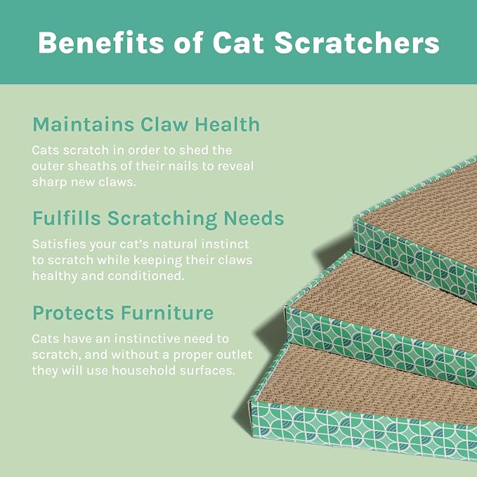 Kitty City 3-Pack XL Double Sided Corrugate Cat Scratcher Pads with Catnip - X-Large Horizontal Cat Scratcher Mats, Reversible Corrugate Nail File Scratchers - Spring Design, 18” x 10” Each