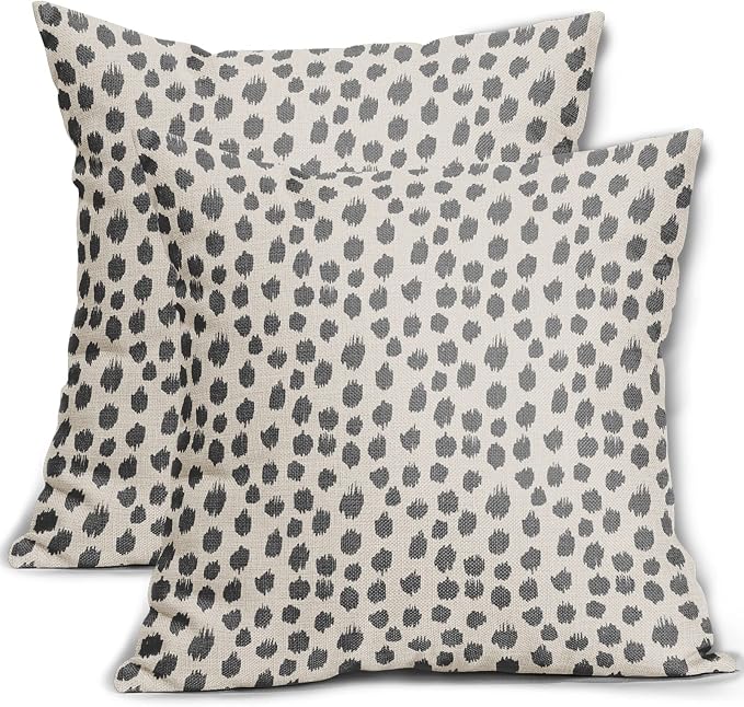 Grey Gray Cream Pillow Covers 20x20 Set of 2 Boho Design Polka Dot Throw Pillows Modern Brush Strokes Print Decorative Outdoor Pillowcase Square Cushion Cover Linen Pillow Case for Home Sofa Couch Bed