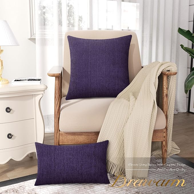 BRAWARM Throw Pillow Covers 20x20 Inches - Purple Chenille Pillow Covers Pack of 2, Solid Dyed Soft Chenille Pillow Cases for Couch Sofa Bed Home Decoration