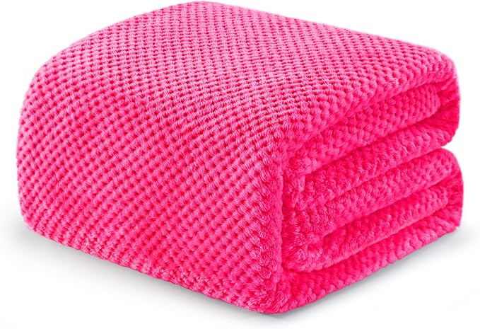 Exclusivo Mezcla Large Waffle Fleece Throw Blanket for Couch, Hot Pink | Lightweight Soft Blanket for Sofa, Bed, Living Room, Plush Fluffy Throw for Home Decor, Travel, All Season, 50x70 Inches