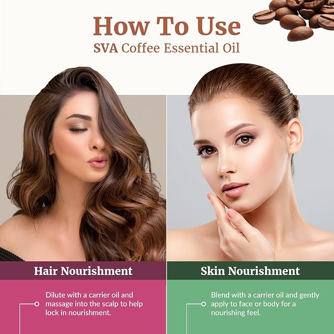 SVA Coffee Essential Oil 1 Fl Oz – for Diffuser, Skin & Hair Care – Ideal for Massage & DIY Blends – with Dropper