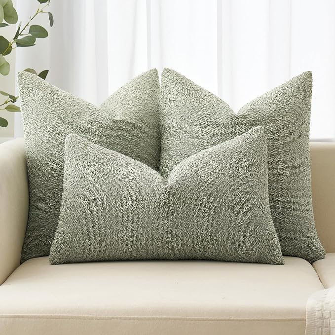 MIULEE 18x18 Decorative Lumbar Boucle Couch Pillow Covers Sage Green | Set of 2 Textured Neutral Throw Pillow Covers, Accent Solid Pillowcases, Sofa Living Room Home Decor