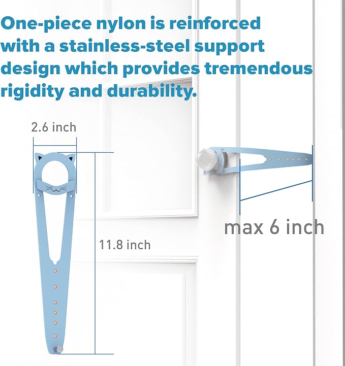 Neobay Cat Door Latch with Stabilizer, 7 Sizes Adjustable Cat Door Holder Latch to Keep Dog Out of Litter Box, No-Drill Alternative of Pet Gates and Interior Pet Door, Blue, 1 Pack