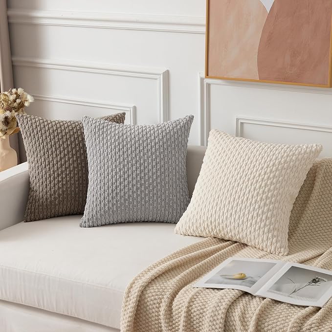 Kevin Textile Soft Corduroy 14"x20" Lumbar Pillow Cover 1 Pack, Light Grey | Boho Stripe Plush Corduroy Decorative Oblong Cushion Cover Modern Farmhouse Home Decor for Sofa Couch Bed Chair